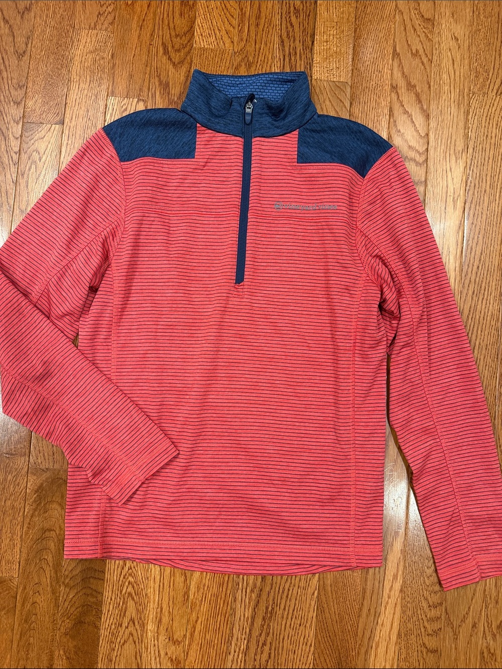 Vineyard Vines Coral and Navy Quarter-Zip Pullover